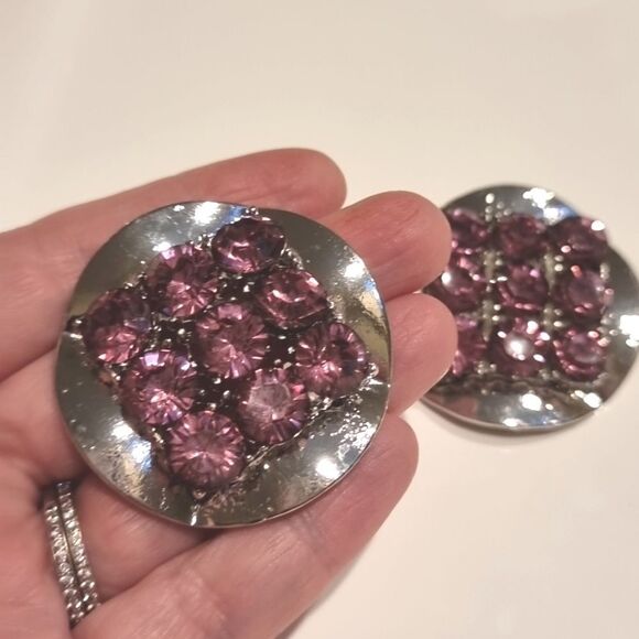 New ZARA  Exaggerated silvertone circular statement earrings with purple rhinest - Picture 8 of 10